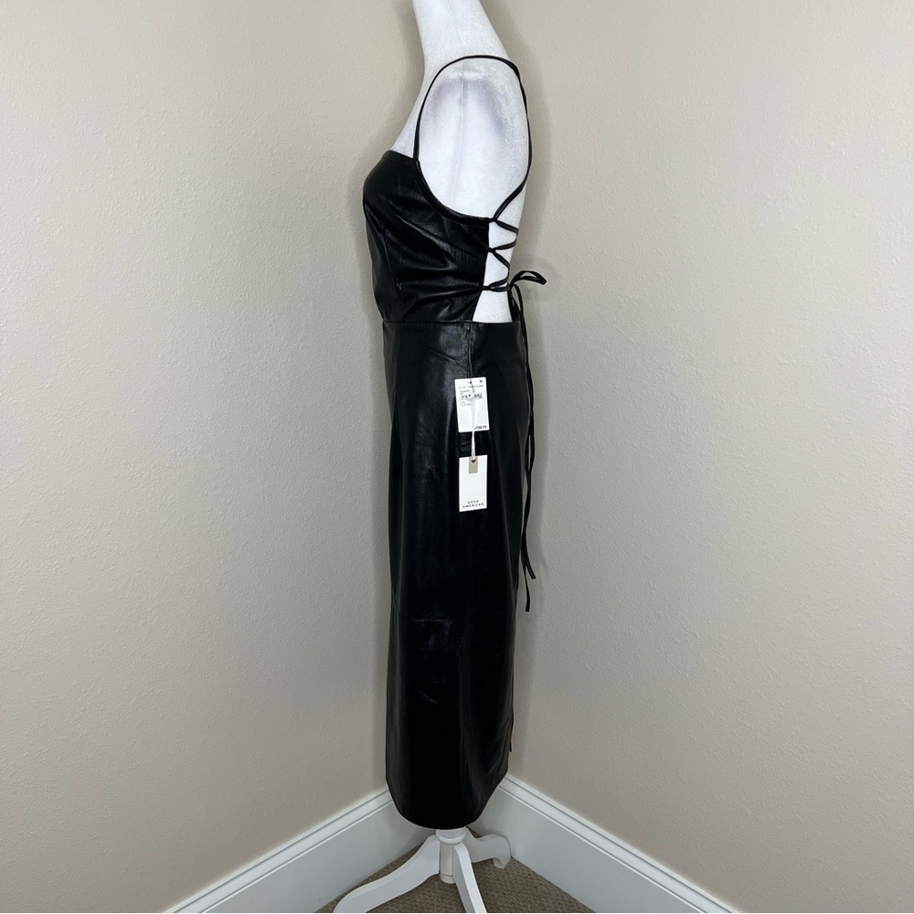 GOOD AMERICAN Black Vacay Faux Leather Dress Sexy Sleeveless Open Back Sz L NWT - Picture 7 of 16